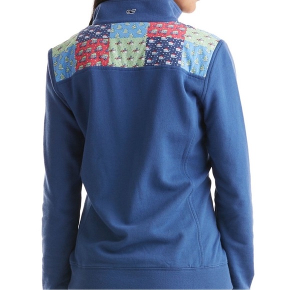 Vineyard Vines Holiday Christmas Blue Quarter-Zip Sweatshirt - Picture 2 of 7